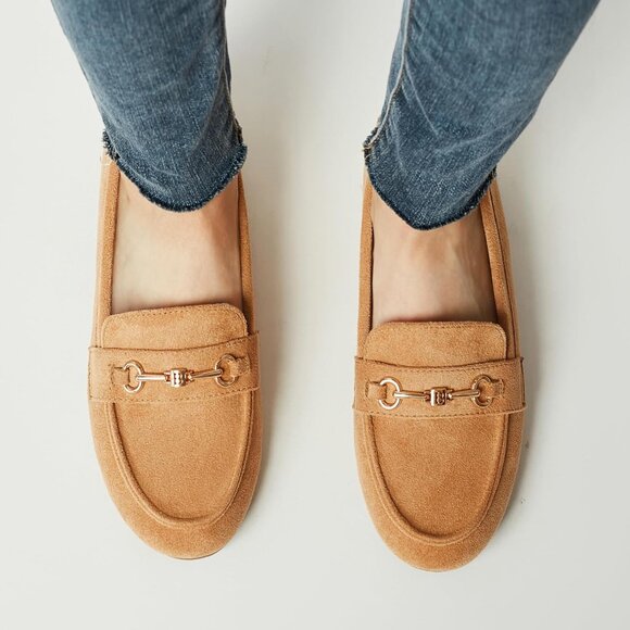 Women's Tan Suede Arch Support Casual Slip on Comfort Dressy Penny Loafers - Picture 3 of 9